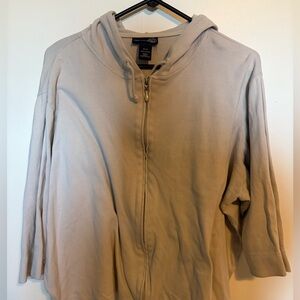 Relaxed Zip-Up Hooded Sweatshirt in Light Beige